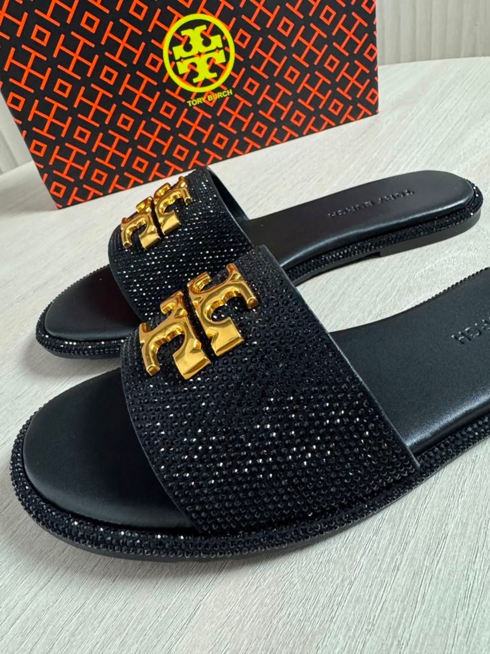 Tory Burch Everly Rhinestone Slides Sandals - Picture 4 of 4
